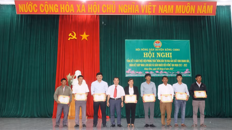 Tặng giấy khen cho 8 tập thể có thành tích xuất sắc trong phong trào “Nông dân thi đua sản xuất kinh doanh giỏi” giai đoạn 2017-2022. Ảnh: Ngọc Minh