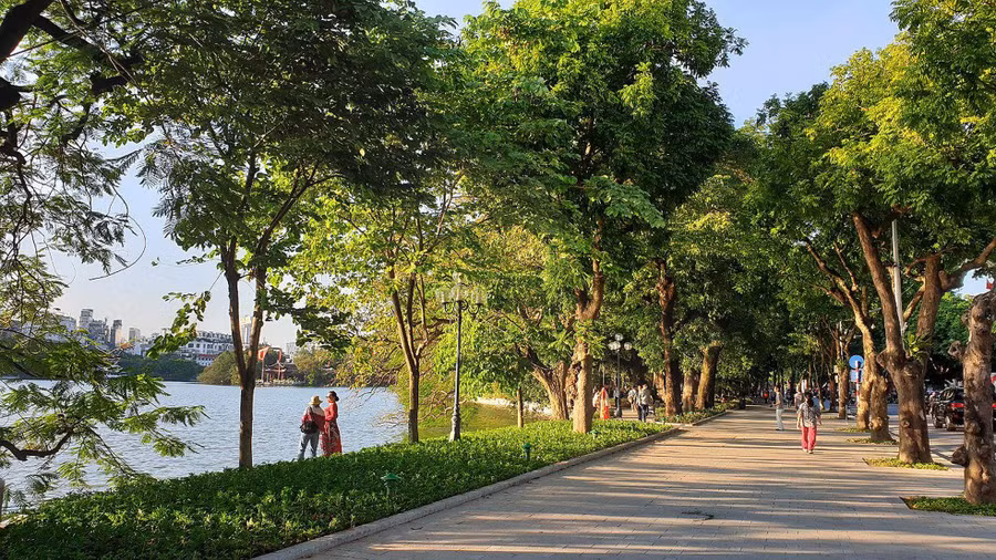 Không gian xanh mướt quanh Hồ Gươm khi thu về. Ảnh nguồn NDO