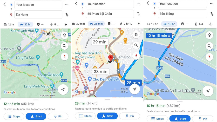 Google Maps hiển thị tình trạng giao thông trên toàn lãnh thổ Việt Nam là một cập nhật đáng giá. Ảnh chụp màn hình/TNO Google Maps hiển thị tình trạng giao thông trên toàn lãnh thổ Việt Nam là một cập nhật đáng giá. Ảnh chụp màn hình/TNO