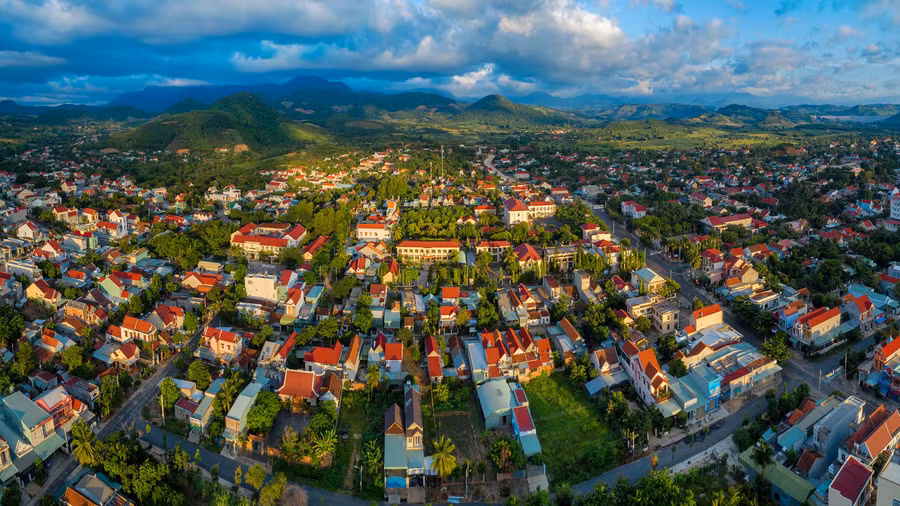 Một góc thị trấn Kbang nhìn từ trên cao. Ảnh: Phan Nguyên