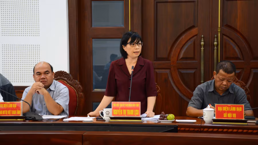 Phó Chủ tịch UBND tỉnh Nguyễn Thị Thanh Lịch phát biểu, ghi nhận những đề xuất, kiến nghị của đoàn thanh tra. Ảnh: Lam Nguyên