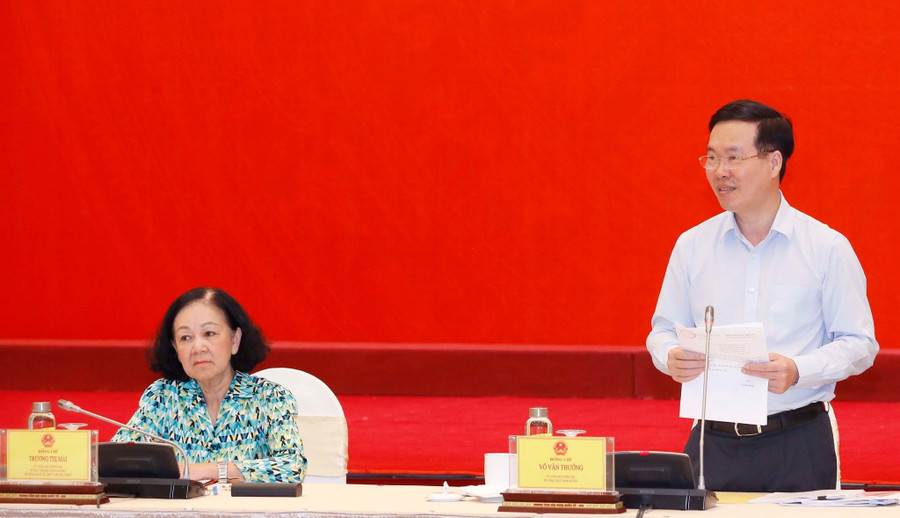 Thường trực Ban Bí thư Võ Văn Thưởng phát biểu tại hội nghị gặp mặt. Ảnh: TTXVN