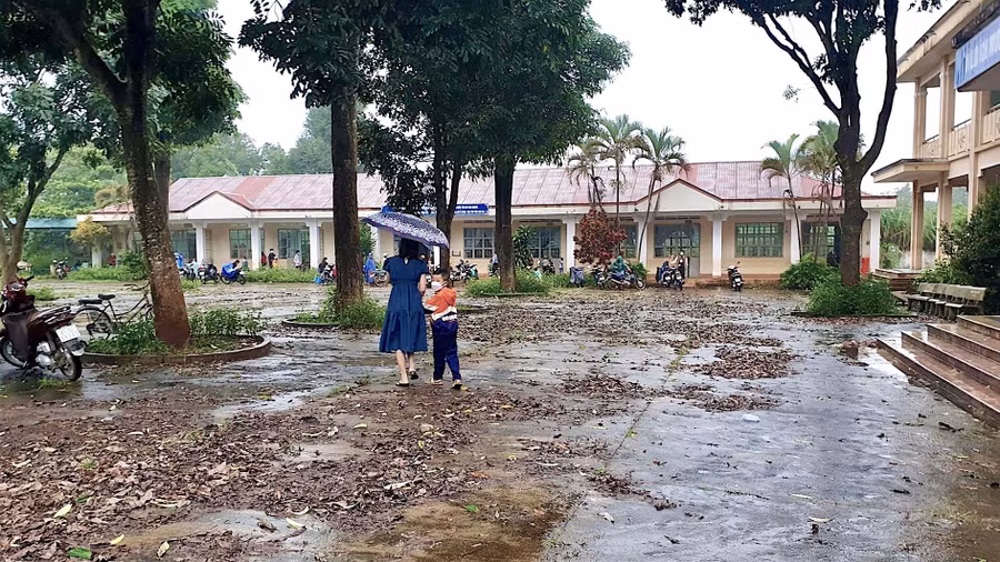 Một góc khuôn viên Trường Tiểu học và THCS Bùi Thị Xuân (phường Yên Thế, TP. Pleiku) được tài khoản Đ.T.H đăng tải kèm theo thông tin phản ánh trên facebook cá nhân vào sáng 22-8. Ảnh: Mộc Trà