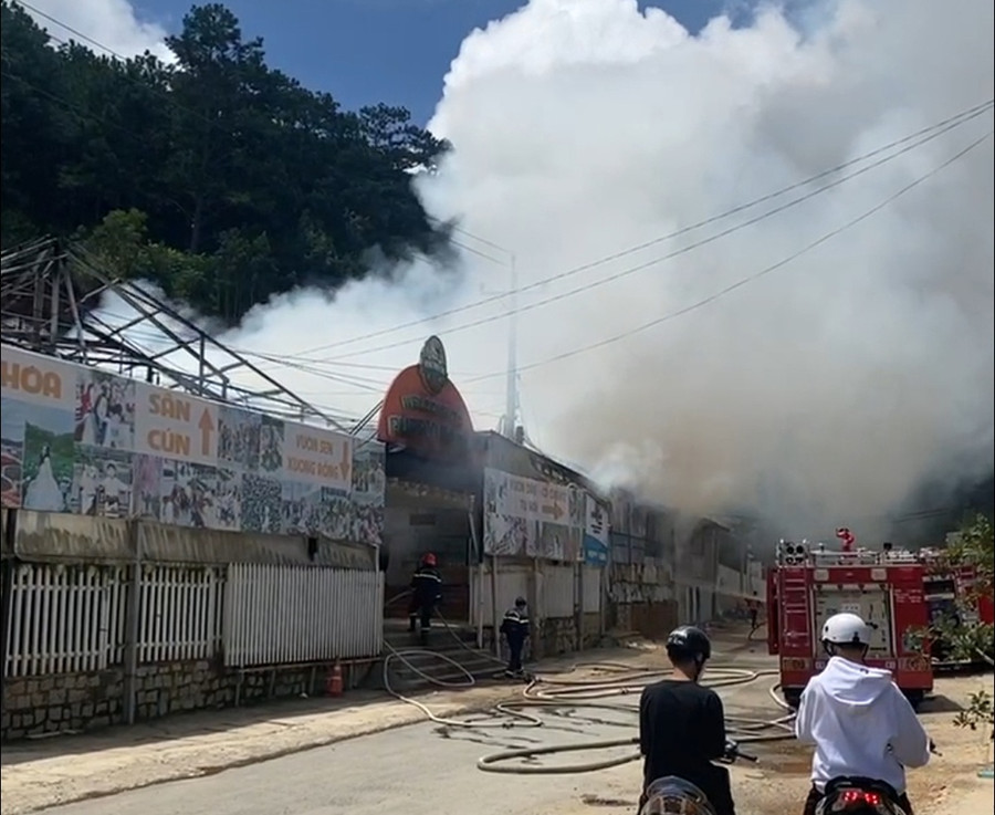 Lửa và khói bao trùm Khu du lịch Puppy Farm. Ảnh: Báo Thanh Niên