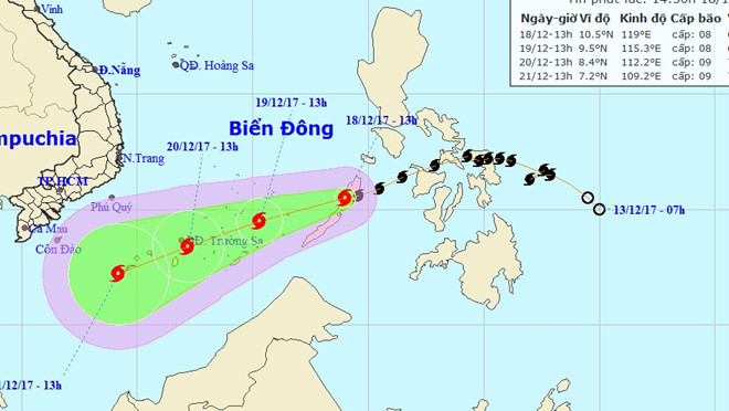 Vị trí và hướng đi của bão số 15. Vị trí và hướng đi của bão số 15.