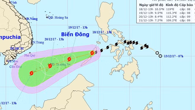 Vị trí và hướng đi của bão số 15.