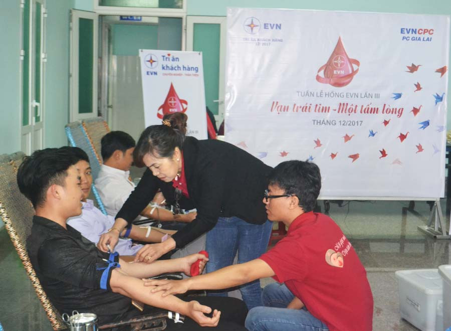  Đông đảo cán bộ, công nhân viên Điện lực tham gia hiến máu tình nguyện. Ảnh: Lê Lan