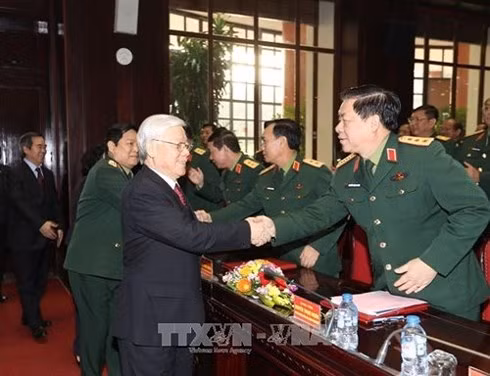 Tổng Bí thư Nguyễn Phú Trọng với các đại biểu. (Ảnh: TTXVN).