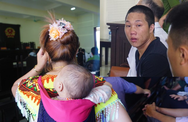 Vợ Nái địu con đến tòa mong con được gặp cha. Thò Bá Nái bật khóc khi lần đầu tiên và cũng có thể là lần cuối cùng được bế đứa con của mình Vợ Nái địu con đến tòa mong con được gặp cha. Thò Bá Nái bật khóc khi lần đầu tiên và cũng có thể là lần cuối cùng được bế đứa con của mình