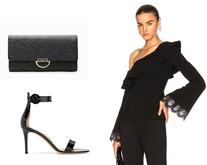  Một chiếc áo đen lệch vai nữ tính chắc chắn là lựa chọn tối ưu cho mùa Hè này. Set đồ này sẽ trở nên hoàn hảo hơn khi kết hợp với giày cao gót quai mảnh mai.