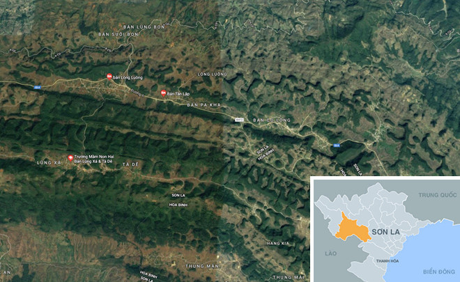 Địa hình hiểm trở ở khu vực chảo lửa ma túy Tây Bắc. Ảnh: Google Maps.  Địa hình hiểm trở ở khu vực chảo lửa ma túy Tây Bắc. Ảnh: Google Maps.