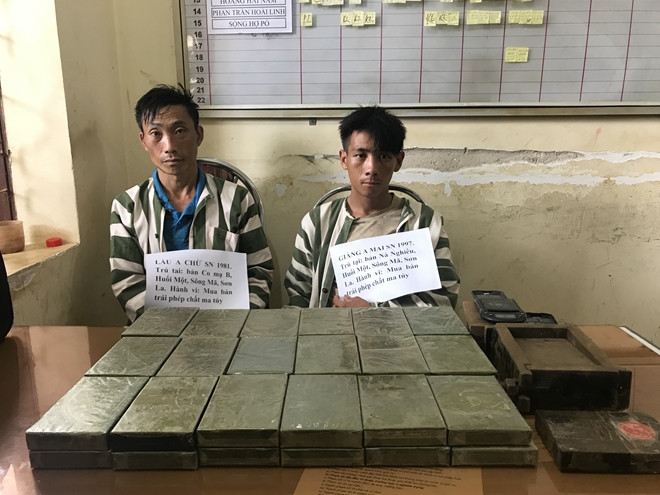 Hai đối tượng và tang vật 36 bánh heroin. Hai đối tượng và tang vật 36 bánh heroin.