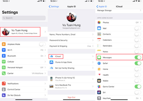 Các bước mở tính năng Messages in iCloud. Các bước mở tính năng Messages in iCloud.