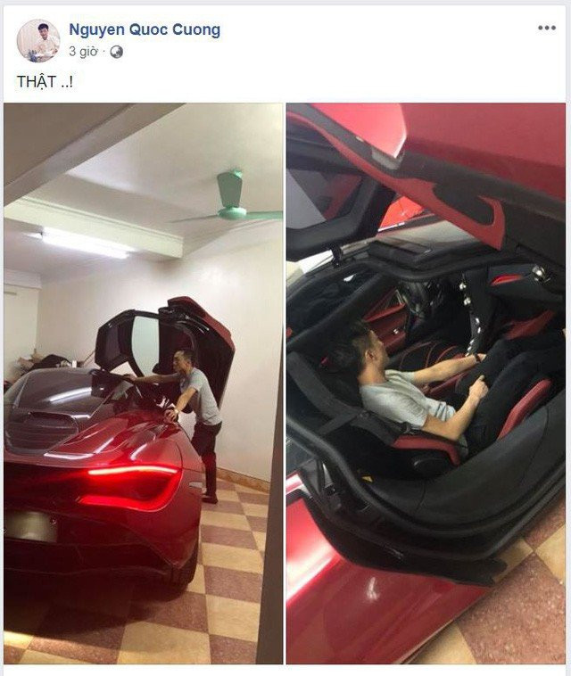 Cường Đô la bên chiếc siêu xe McLaren 720S màu đỏ.