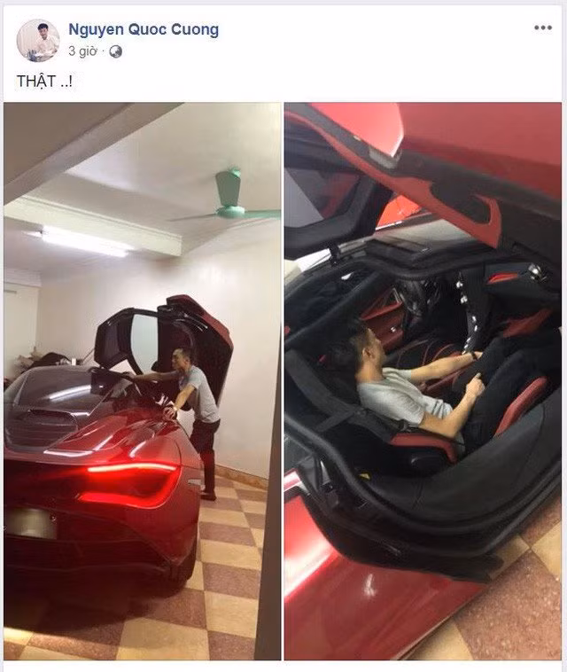 Cường Đô la bên chiếc siêu xe McLaren 720S màu đỏ.