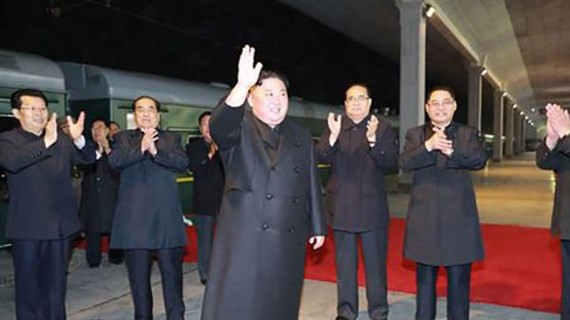 Nhà lãnh đạo Triều Tiên Kim Jong-un khởi hành tới Nga bằng tàu hỏa để tiến hành hội nghị thượng đỉnh đầu tiên với Tổng thống Nga Vladimir Putin. (Nguồn: KCNA)