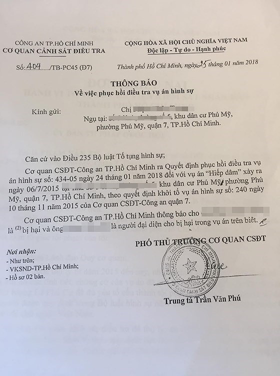 Quyết định phục hồi điều tra vụ án. Ảnh: C.T Quyết định phục hồi điều tra vụ án. Ảnh: C.T