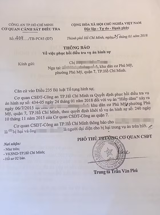 Quyết định phục hồi điều tra vụ án. Ảnh: C.T