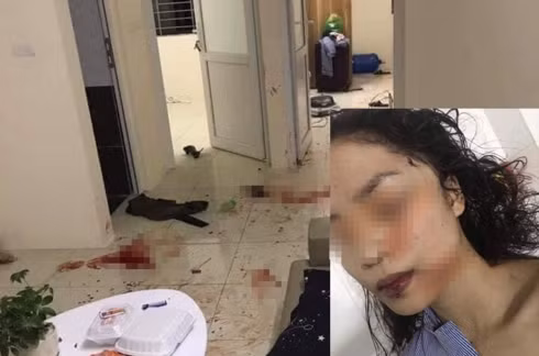  Hiện trường vụ việc và những thương tích trên mặt của cô gái.