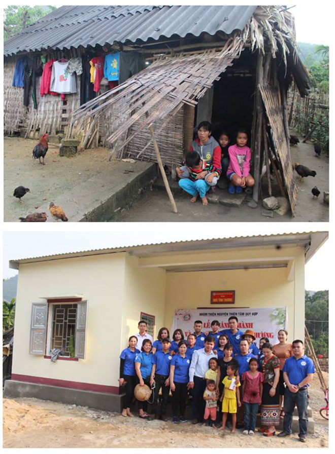 Ngôi nhà của mẹ con chị Lương Thị Vân trước (trên) và sau khi xây mới từ sự chung tay của cộng đồng Ngôi nhà của mẹ con chị Lương Thị Vân trước (trên) và sau khi xây mới từ sự chung tay của cộng đồng