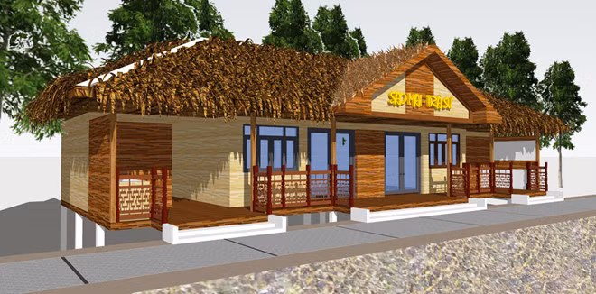  Nhà hàng sử dụng vật liệu thân thiện môi trường, hòa hợp thiên nhiên tại khu du lịch Trà Sư 