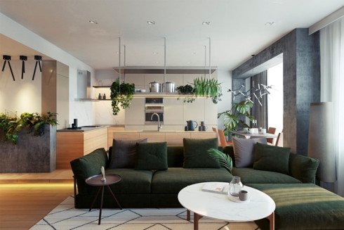 Chọn màu sắc khác nhau cho nội thất cũng là cách phân chia không gian mà không cần sử dụng tường ngăn.