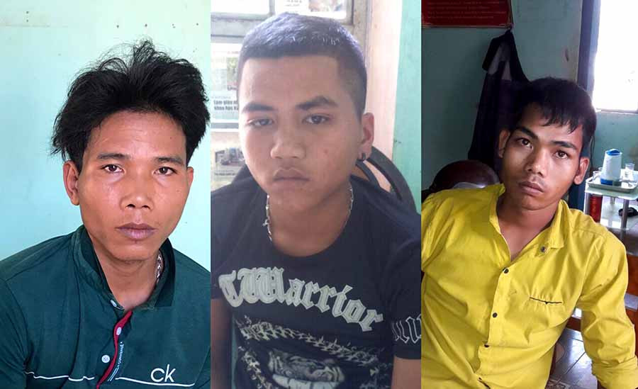 Các đối tượng Mlơn, Hải và Kluc (từ trái qua). Ảnh: V.N  Các đối tượng Mlơn, Hải và Kluc (từ trái qua). Ảnh: V.N