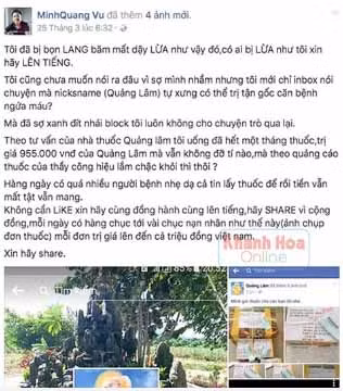 Một nạn nhân tố cáo Quảng Lâm trên facebook.