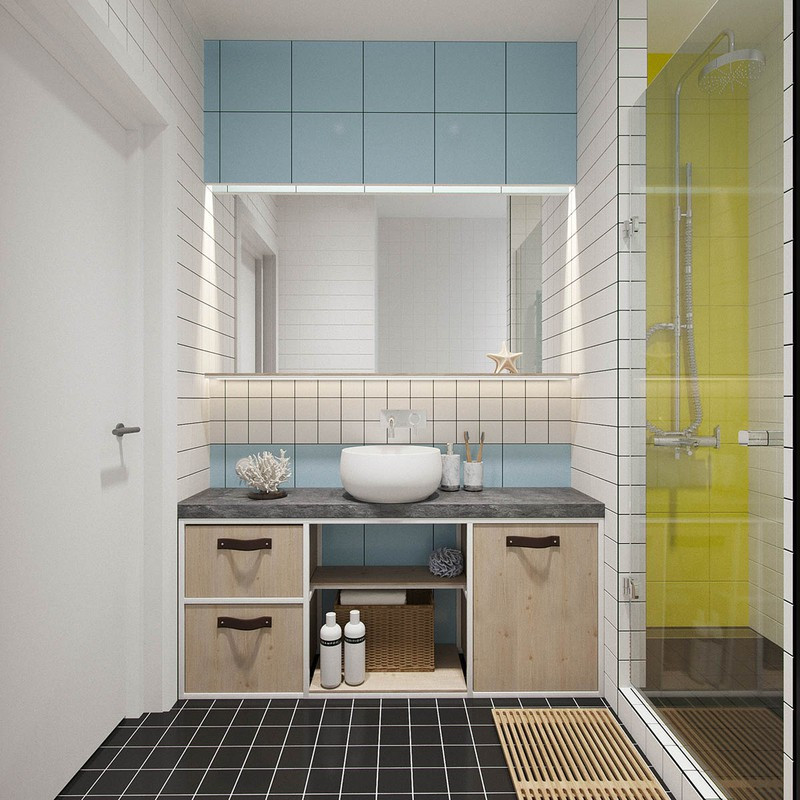 Tường phòng tắm màu vàng, tạo sự thu hút trong tầm mắt. Tường phòng tắm màu vàng, tạo sự thu hút trong tầm mắt.