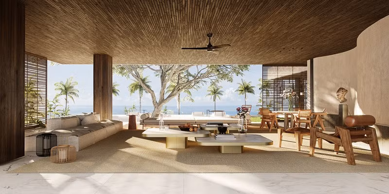 Kiến trúc biệt thự dường như không có sự tách bạch rõ ràng giữa không gian bên trong và bên ngoài. Nhờ vậy mà dù cho ở bất kỳ phòng nào chủ nhà cũng có thể ngắm trọn cảnh biển bên dưới.