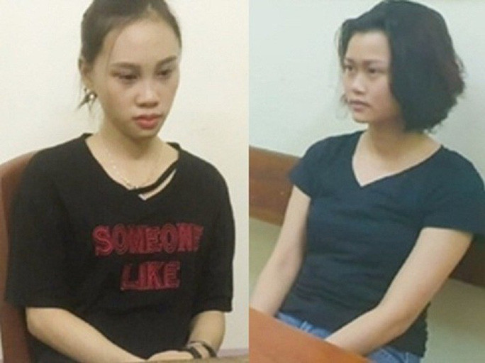 Thủy (bên trái) và Huyền tại cơ quan công an - Ảnh: Công an cung cấp