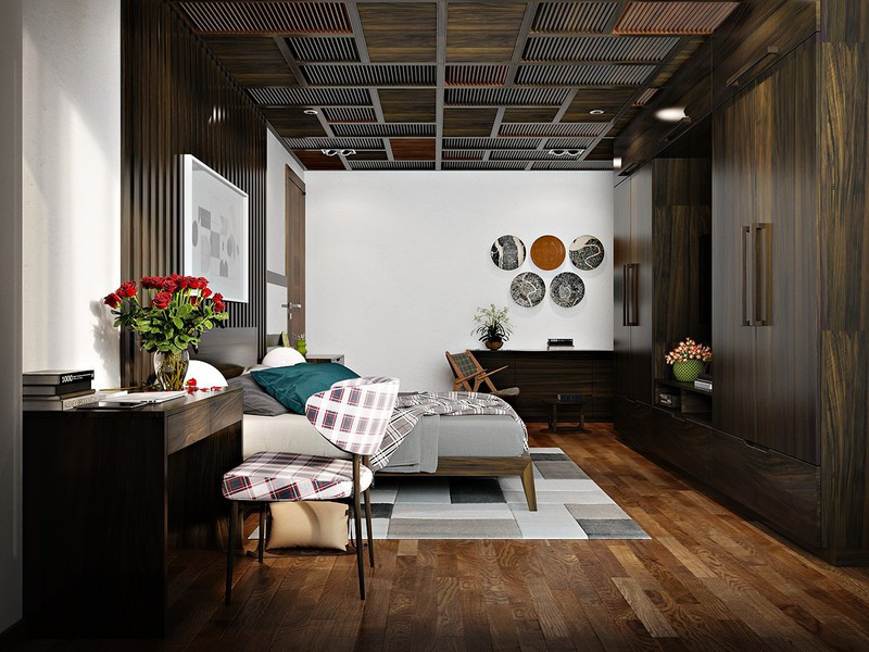 Thiết kế nội thất phòng ngủ hiện đại và độc đáo hơn khi có sự góp mặt của tường gỗ.  Thiết kế nội thất phòng ngủ hiện đại và độc đáo hơn khi có sự góp mặt của tường gỗ.