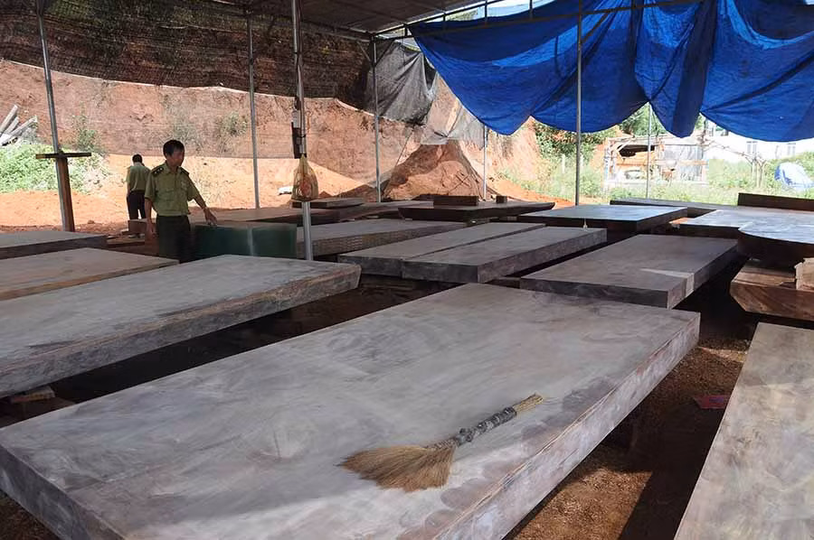  Ngành chức năng huyện Đak Đoa kiểm tra 1 cơ sở mộc ở xã Hải Yang. Ảnh: G.C