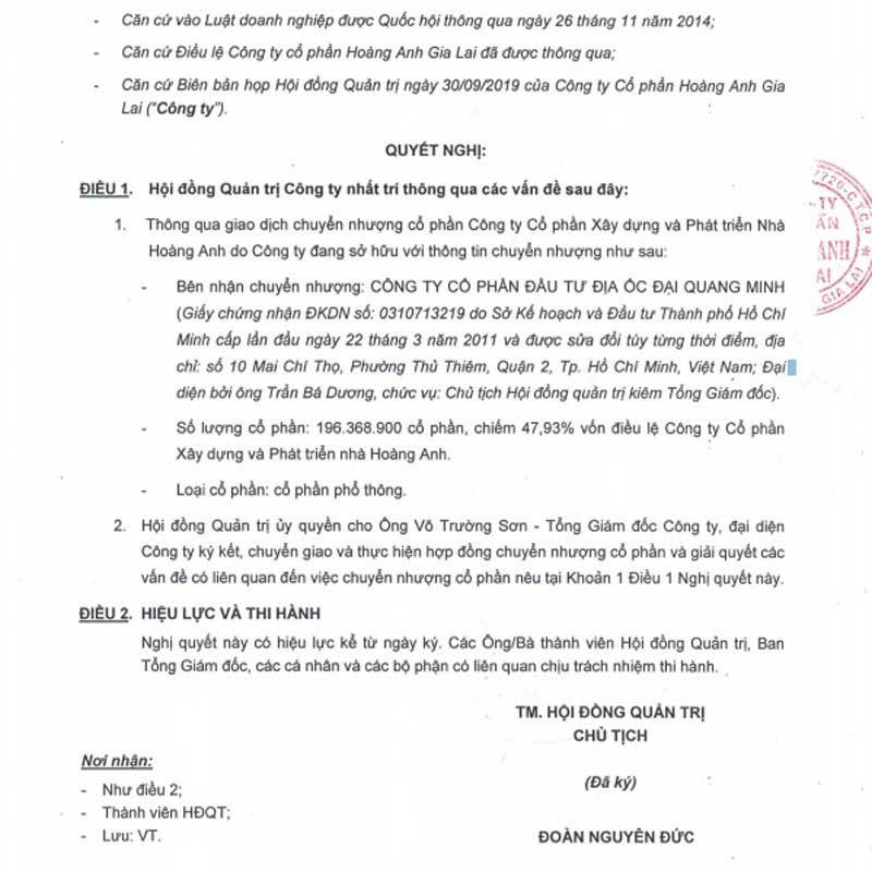 HAG chuyển nhượng gần 200 triệu cổ phiếu HAGL Land cho Quang Minh của tỷ phú Trần Bá Dương. HAG chuyển nhượng gần 200 triệu cổ phiếu HAGL Land cho Quang Minh của tỷ phú Trần Bá Dương.