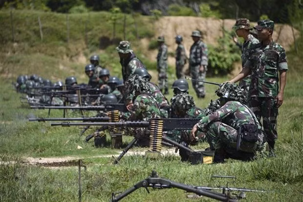 Binh sỹ Indonesia tham gia một cuộc diễn tập tại Banda Aceh ngày 11/6/2019. (Ảnh: AFP/TTXVN)
