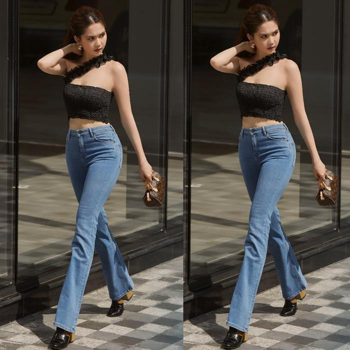 Vòng eo bé tí hon, Ngọc Trinh thường xuyên chưng diện những chiếc áo croptop gợi cảm, khoe trọn hình thể nuột nà.