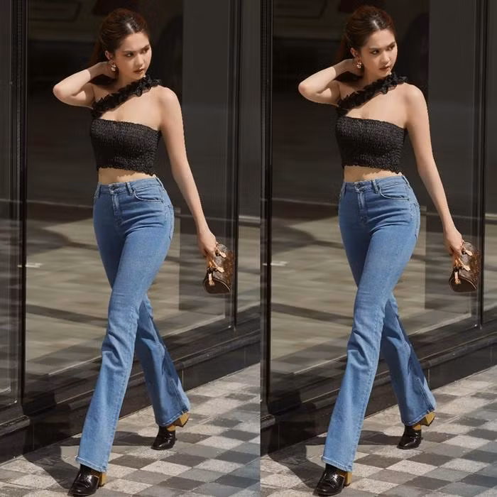 Vòng eo bé tí hon, Ngọc Trinh thường xuyên chưng diện những chiếc áo croptop gợi cảm, khoe trọn hình thể nuột nà.