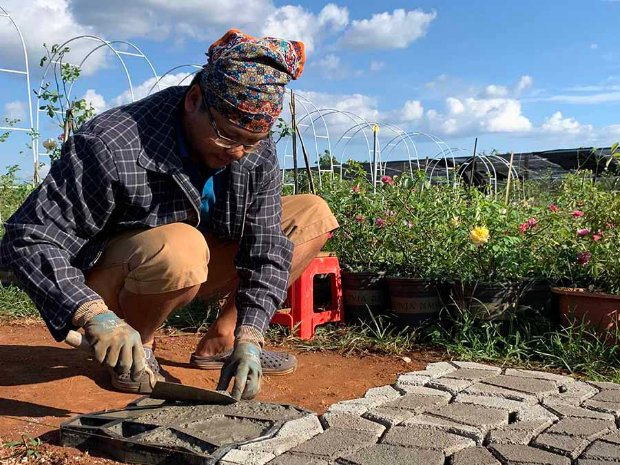 Để hiện thực giấc mơ anh Long tự tay mình chăm chút tỉ mỉ cho khu vườn. Ảnh: P.L