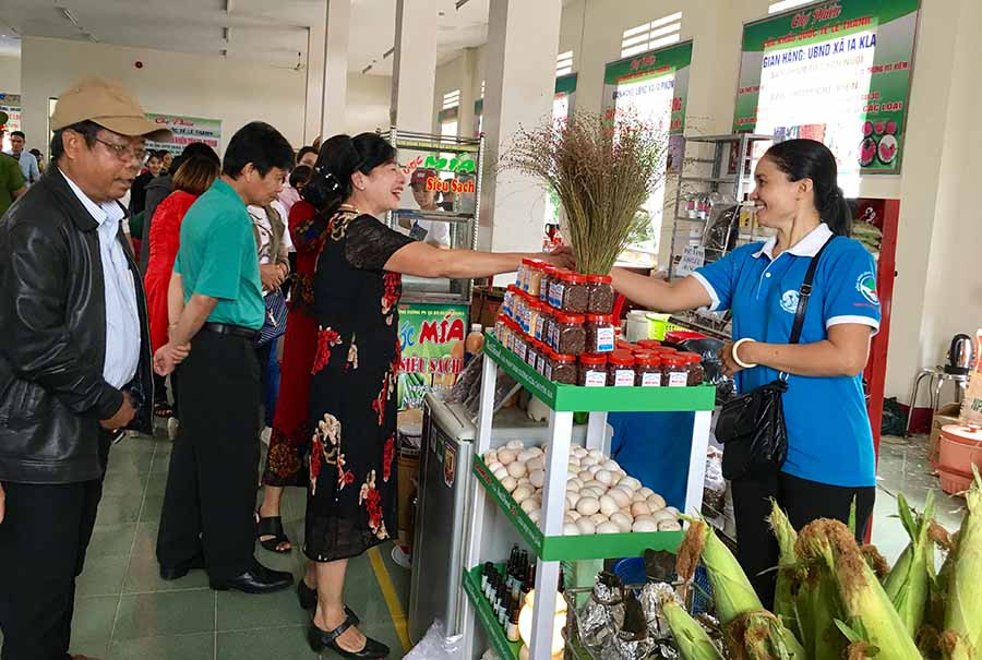 Nhiều sản phẩm nông sản địa phương được trưng bày tại Chợ phiên Cửa khẩu Lệ Thanh. Ảnh: Hà Duy