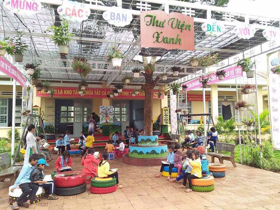  Mô hình thư viện xanh của Trường Tiểu học Bùi Thị Xuân (xã Kông Htok, huyện Chư Sê). Ảnh: H.T