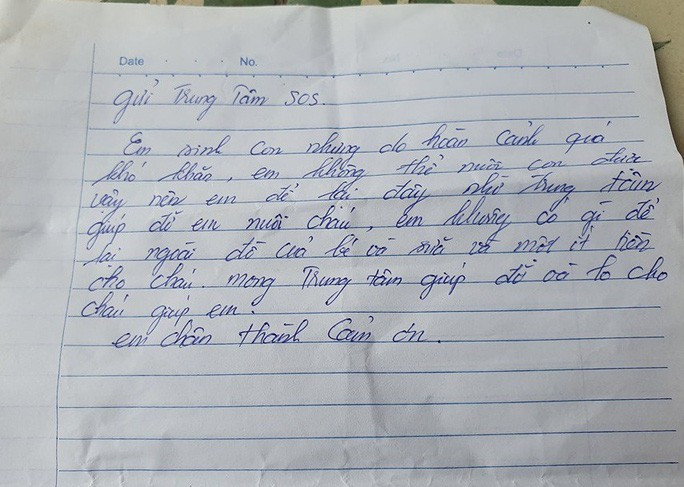 Bé gải bị bỏ rơi cùng bức thư của người mẹ 