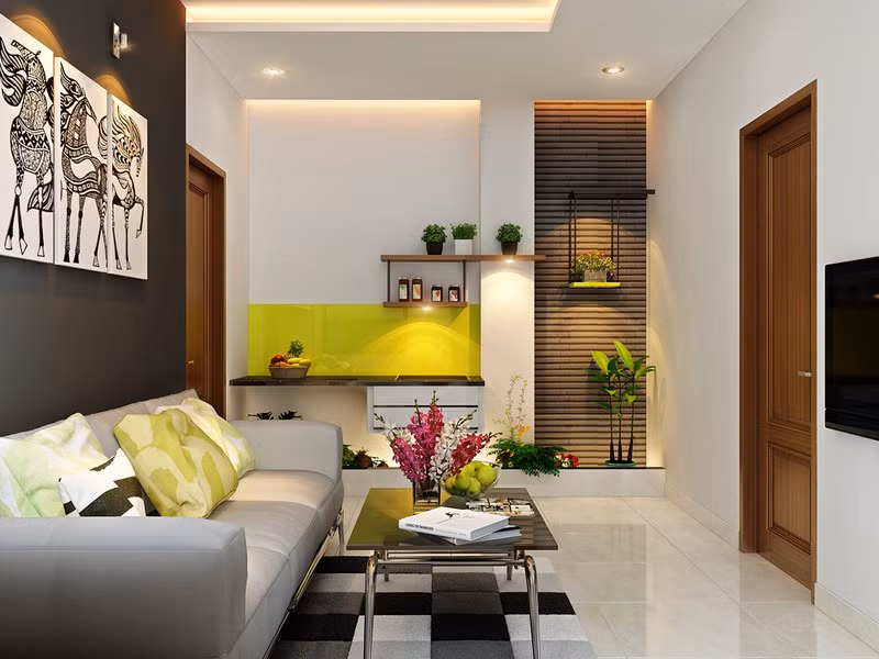 Đèn cũng là một cách thông minh để tăng hiệu quả thẩm mỹ đồng thời mang đến cảm giác rộng rãi cho phòng khách chung cư.