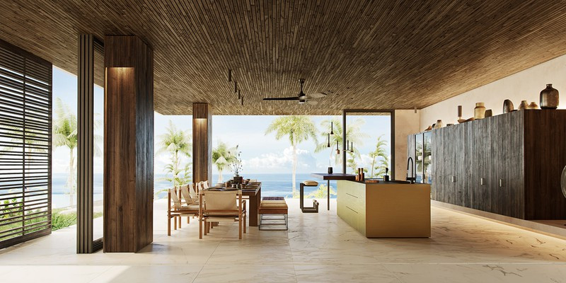  Đảo bếp đặt giữa bàn ăn và bếp nấu trở thành quầy bar lý tưởng.