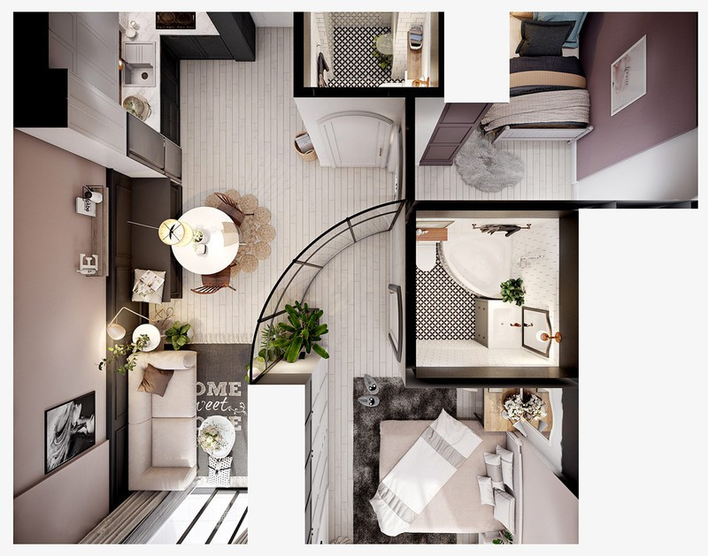  Đặc biệt dù diện tích không lớn nhưng căn hộ vẫn có hai phòng tắm riêng dành cho mỗi phòng ngủ.