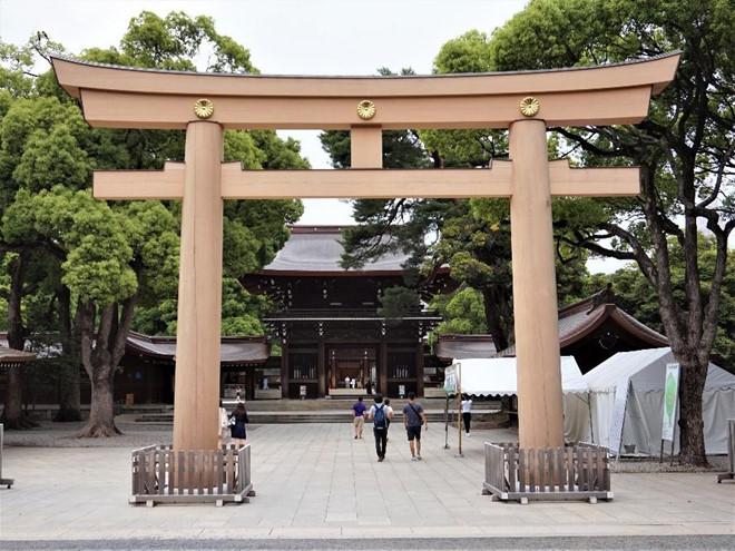  Cổng đền thờ Minh Trị được làm từ gỗ tuyết tùng nguyên khối. - Ảnh: American Family Travel