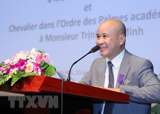 Ông Ngô Tự Lập, Viện trưởng Viện Quốc tế Pháp ngữ phát biểu tại buổi lễ. (Ảnh: Thành Đạt/TTXVN)