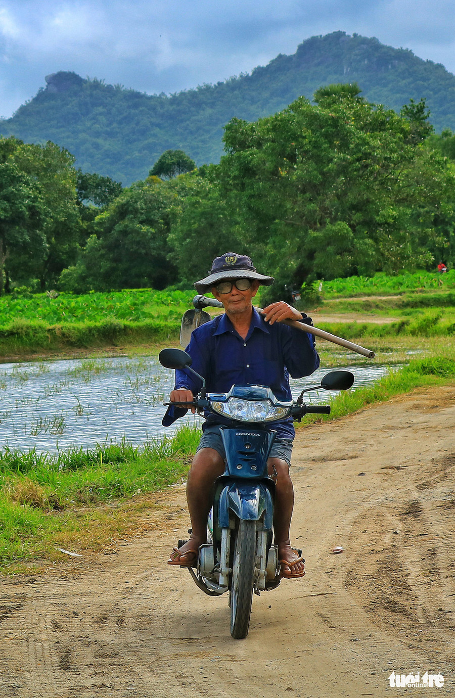 Những con đường đê ở Tri Tôn rộng và khá phẳng, tạo điều kiện cho người dân ra đồng dễ dàng hơn - Ảnh: NGUYỆT NHI