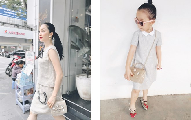  Tông màu trung tính được hai mẹ con ''xử lý'' vô cùng khéo léo với phụ kiện tiệp màu.