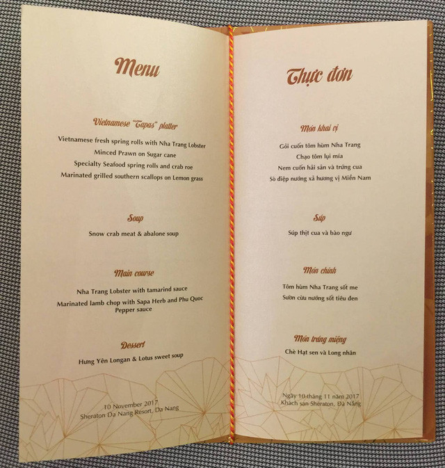 Thực đơn yến tiệc của chủ nhà Việt Nam thết đãi các lãnh đạo và phái đoàn APEC tối 10-11