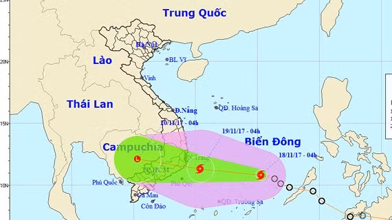 Ảnh đường đi và vị trí cơn bão số 14.